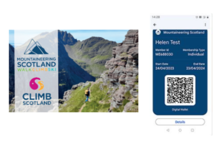 A picture of a Mountaineering Scotland membership card